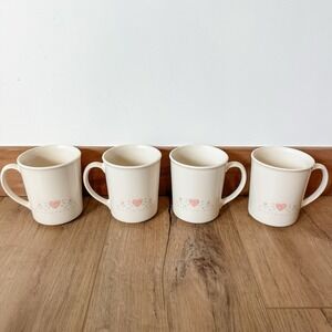 4 Vintage Corelle Corning Ware FOREVER YOURS Coffee Mugs Cups Pink Heart Lot Set